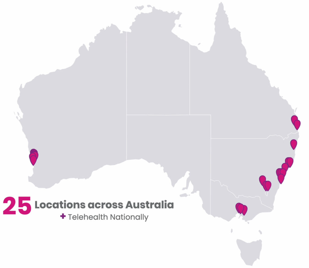 Map of Australia with markers for offices across Australia